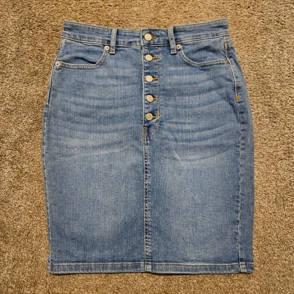 Banana Republic Skirt Womens 4 Blue Denim Button Front Pockets